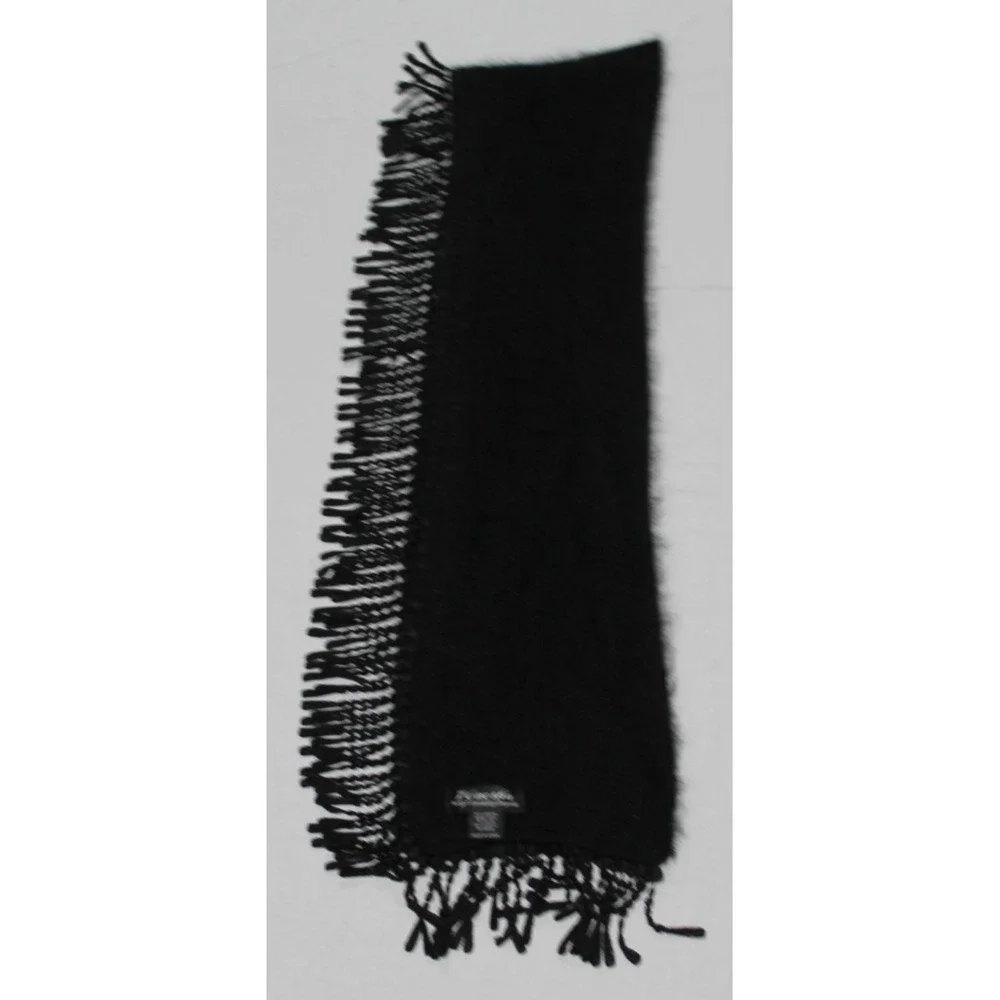 Venesha Black Angora Rabbit Hair Triangle Shawl Wrap Beaded Fringe Korea 70x11